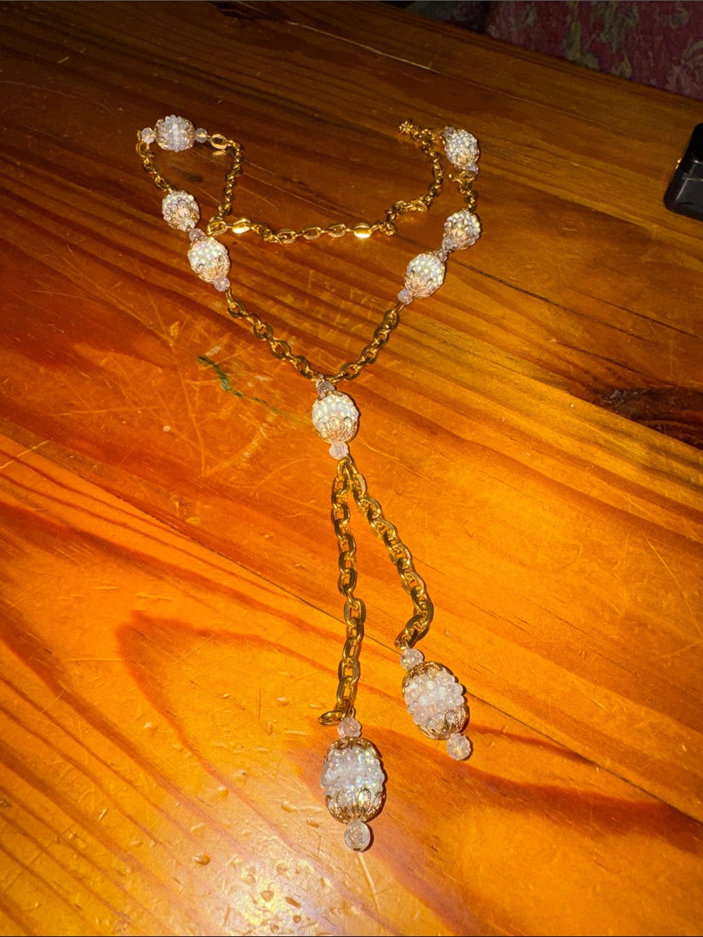 Gold Chain Necklace with Sparkling White Beads